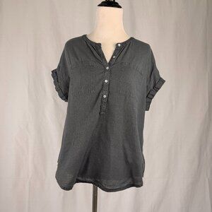 Lucky Brand Women's Charcoal Gray Short Sleeve Henley style Top Large